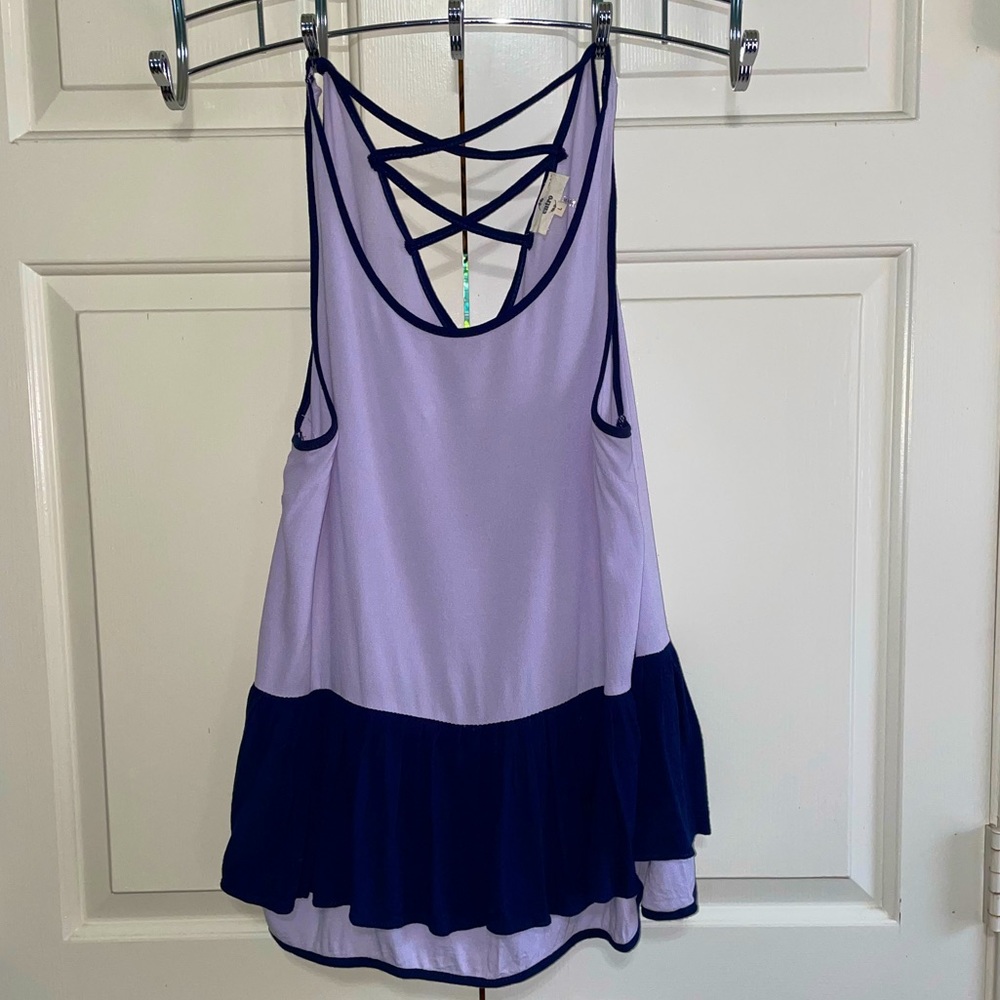 Entro Boutique Flowy Tank, Lavender & Navy, Size Large